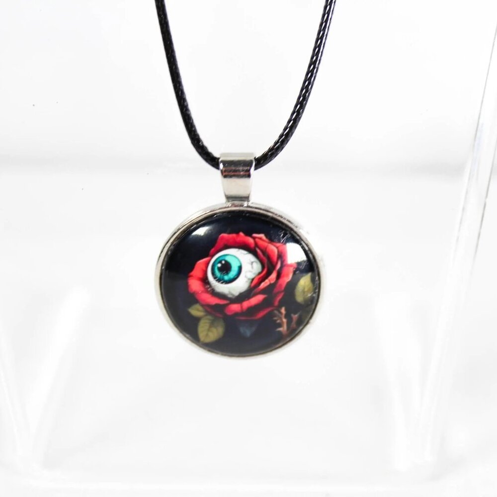 Beauty Is in the Eye of the Beholder Necklace – Gothic Surreal Rose Eye Jewelry - Picture 2 of 3